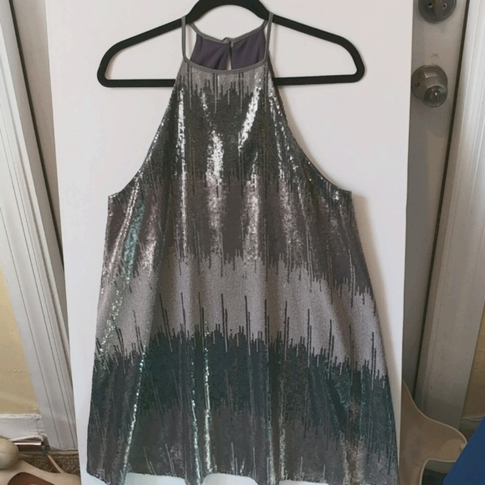 Show Me Your MuMu SilverGrey Sequin Halter Dress L